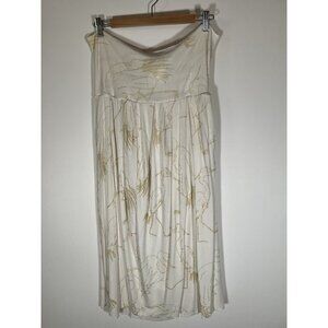 Vintage Y2K Rachel Pally cream gold foil cranes nature grecian strapless dress M